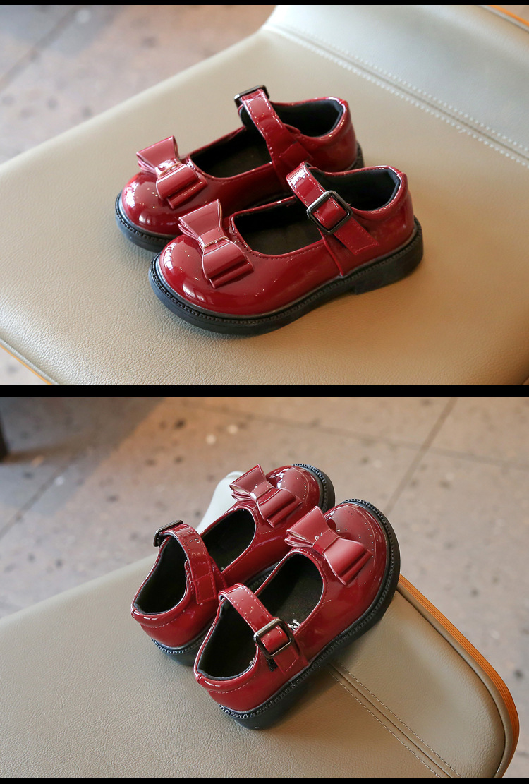 Chaussures de princesse en cuir brillant avec nœud Sho pour enfants, nouveau Style coréen, chaussures de Performance à semelle souple à la mode pour petites filles, printemps et automne 2024_voghion.com