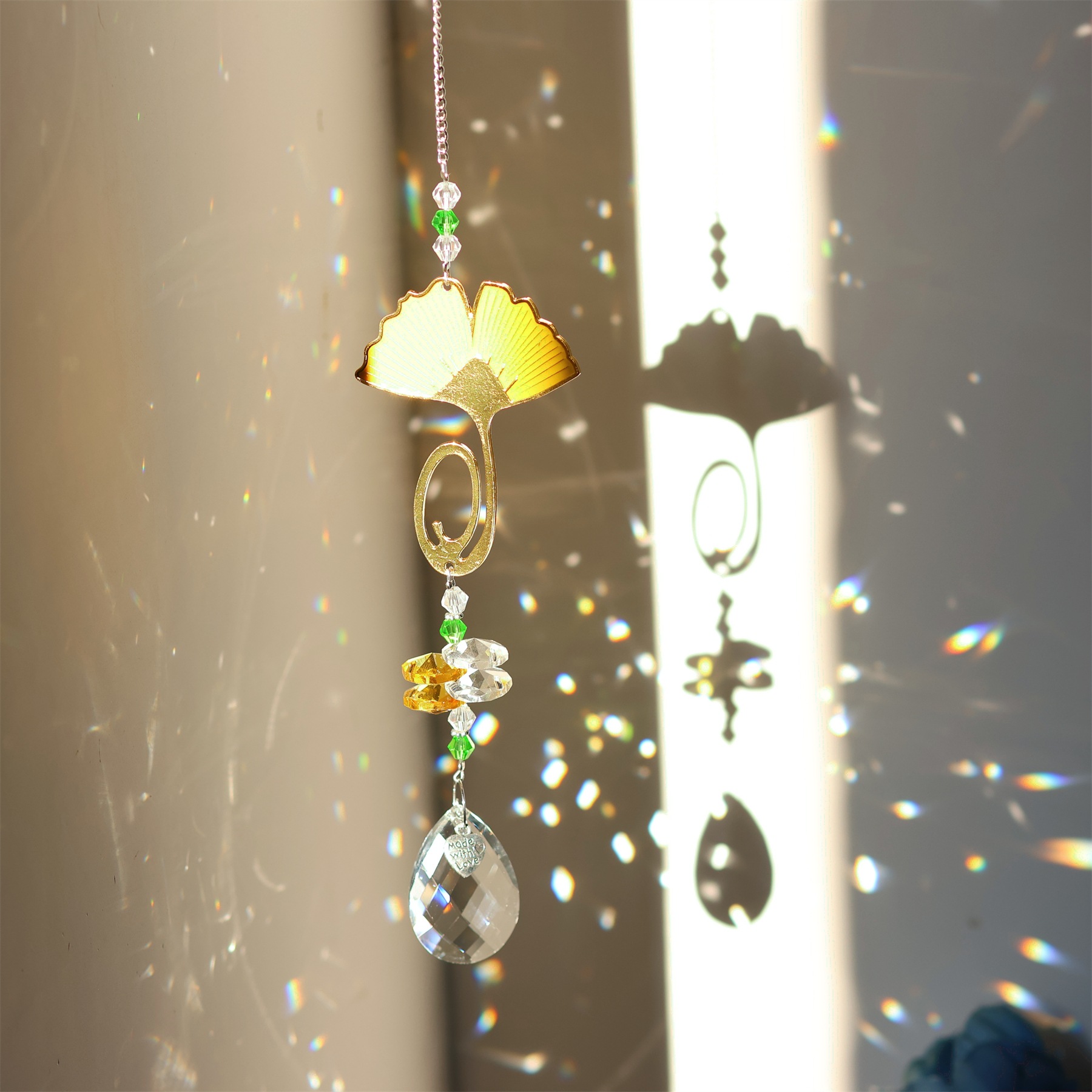 Daily Occasion Crystal Material Casual Shiny Sunflower Four Leaf Clover Ginkgo Leaf Crystal Pendant Wall Art