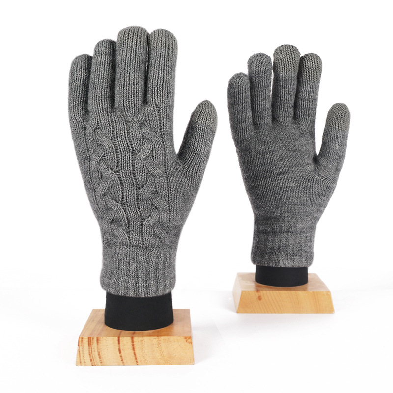Guantes de punto de pantalla táctil térmica de doble capa de invierno para mujer Lana a prueba de frío Color sólido forrado de lana engrosado guantes de equitación al aire libre para hombres