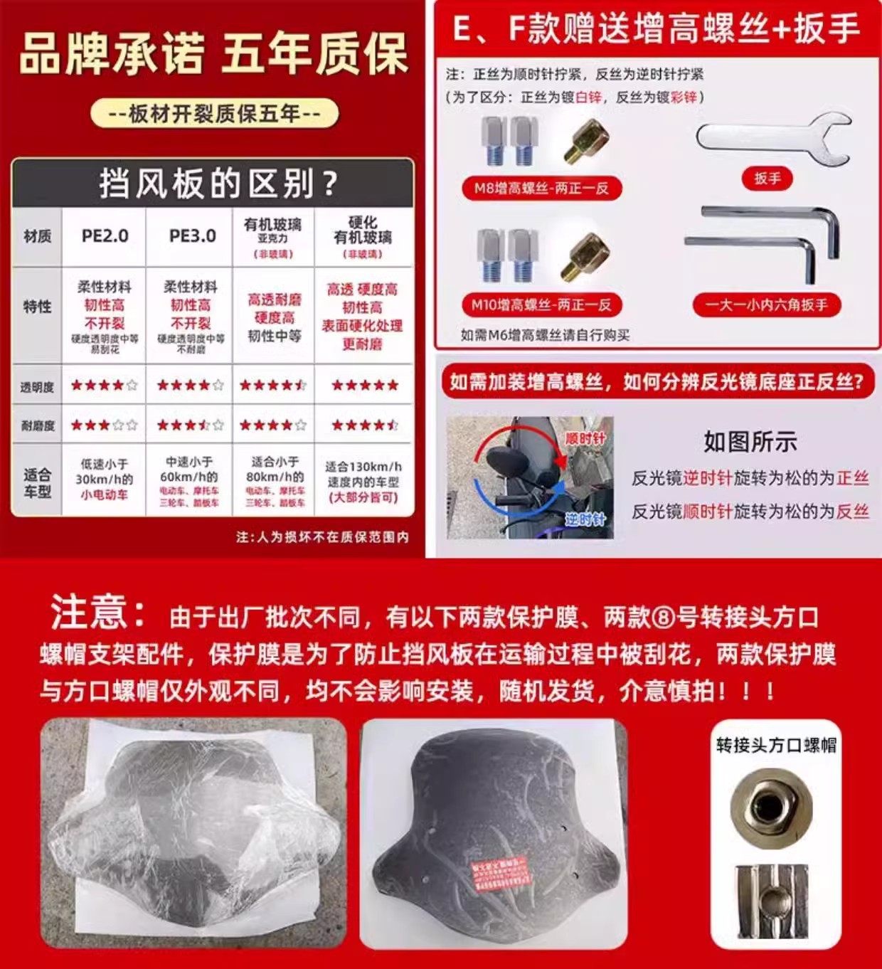 Electric Vehicle Racing Pigeon Black Knight Special Motorcycle Thickeneded Front Windshield Classy Windshield Super Thick 5.0