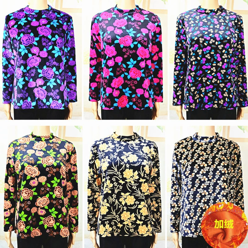 Осенне-зимняя двусторонняя бархатная полуводолазка для женщин среднего и пожилого возраста, теплый топ, свободная рубашка большого размера с длинными рукавами для мам, нижняя рубашка