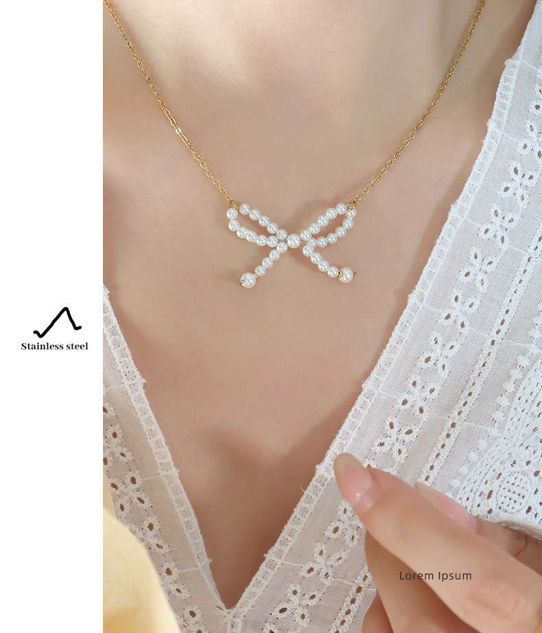 Necklace Classification 1 Piece Quantity PVD Coated Real Gold Plated Bow Knot Titanium Steel Elegant Waterproof Non Tarnish Necklace