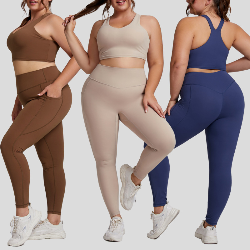 European and American Plus-Size Yoga Outfit Set for Women, High-End Tight-Fitting Sportswear Two-Piece Set with Butt-Lifting Yoga Pants and Side Pockets European and American Plus-Size Yoga Outfit Set for Women, High-End Tight-Fitting Sportswear Two-Piece Set with Butt-Lifting Yoga Pants and Side Pockets