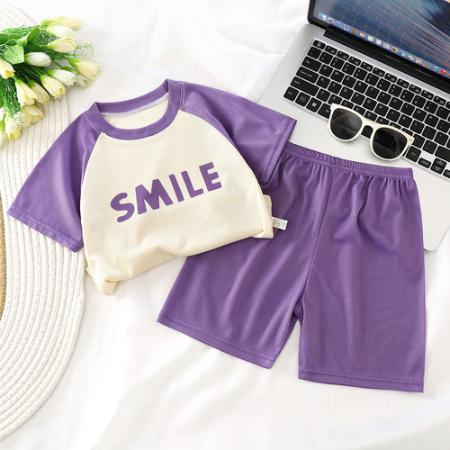 Summer Short Shorts Top Set Korean Style Patchwork Two-Piece Set Children's Thin Outdoor Sports Homecoming Clothes Stylish T-Shirt