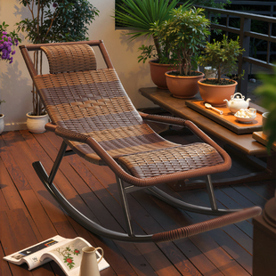 Household Balcony Recliner 2025 New Dual-purpose Rattan Rocking Chair for Sitting and Sleeping Adult Living Room Leisure Lazy Leisure Chair