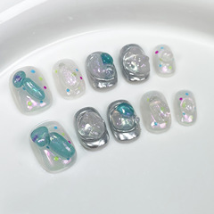 手工穿戴甲ins風冰透可愛短款美甲貼片穿戴式指甲貼批發