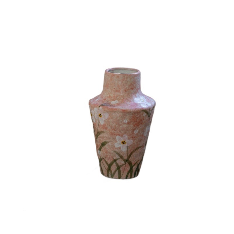 手绘粉釉黄釉花卉景德镇陶瓷花瓶油画花瓶手工陶艺干花装饰小花器|undefined