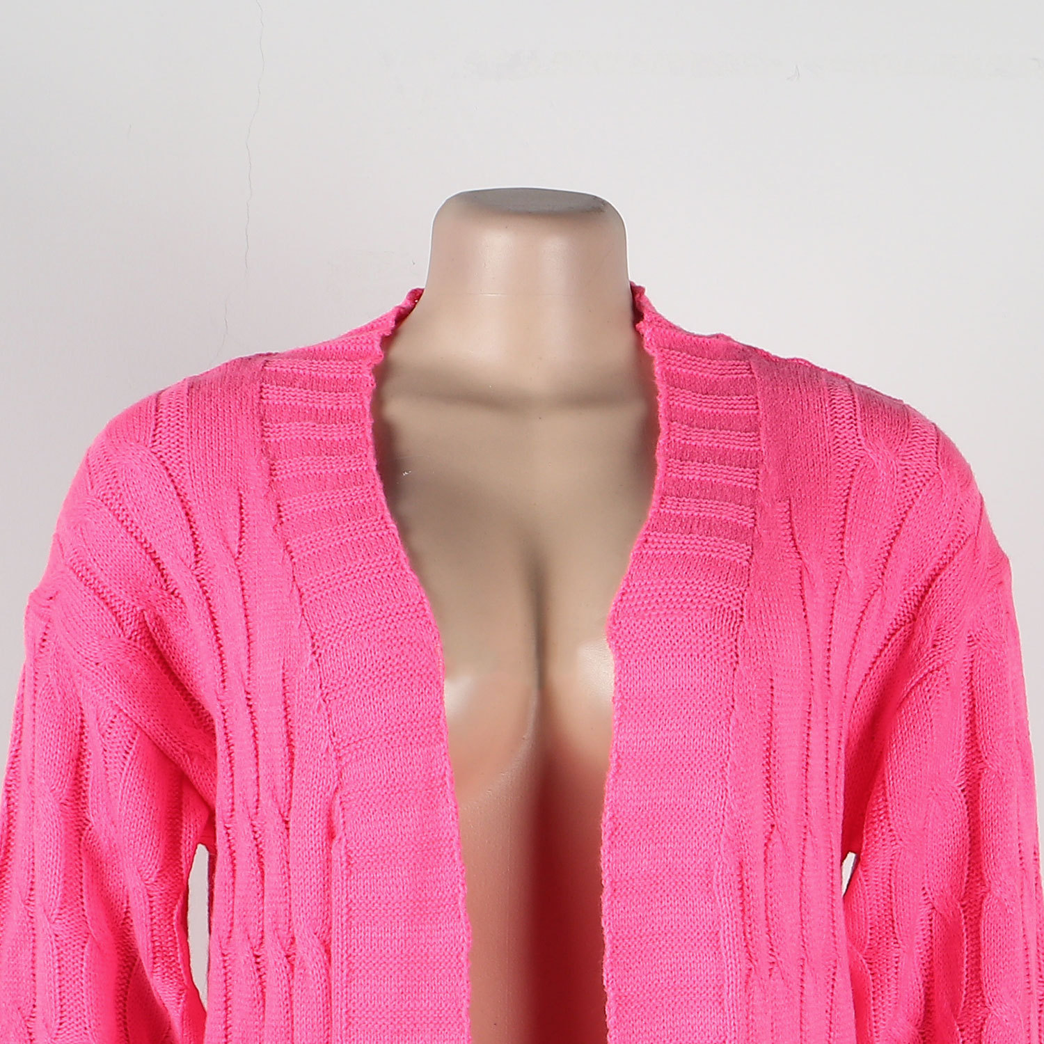 Damen Strickjacke Lang Aus Grobstrick In Unifarben Wintermantel_voghion.com