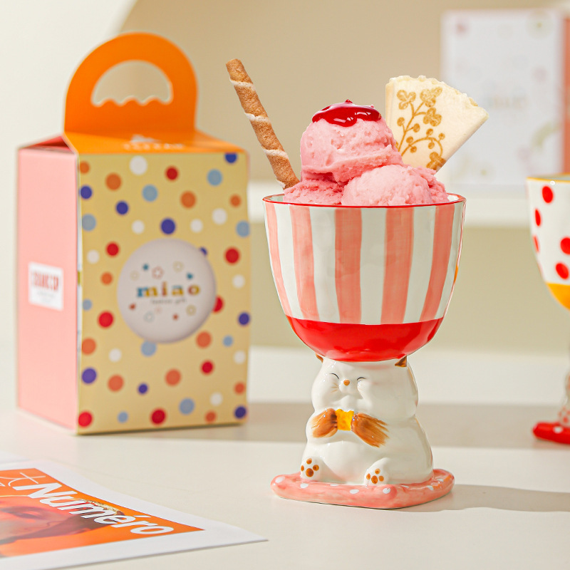 Dibujos animados lindo regalo de cumpleaños pintado a mano taza de helado taza de postre creativo taza de pastel taza de cerámica mesa de aromaterapia