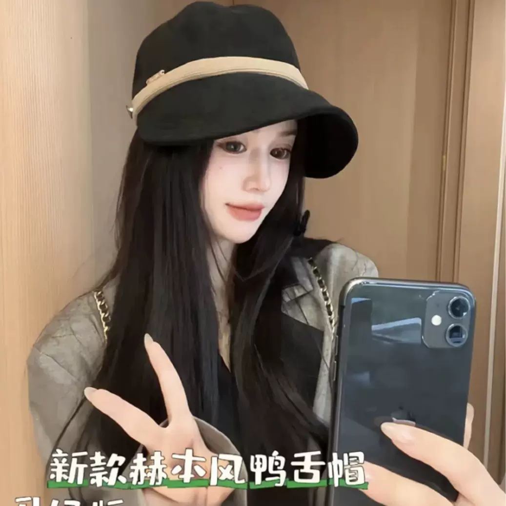 季新款鸭舌帽子秋冬女时尚百搭灯芯绒马术帽逛街出游堆堆帽显脸小