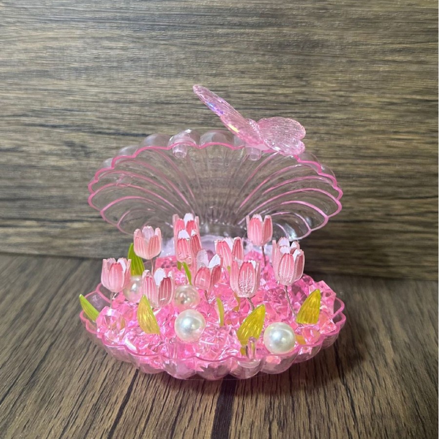 Luz de noche de flor de concha transparente, bricolaje hecho a mano, mesita de noche, luz ambiental, decoración luminosa para novia