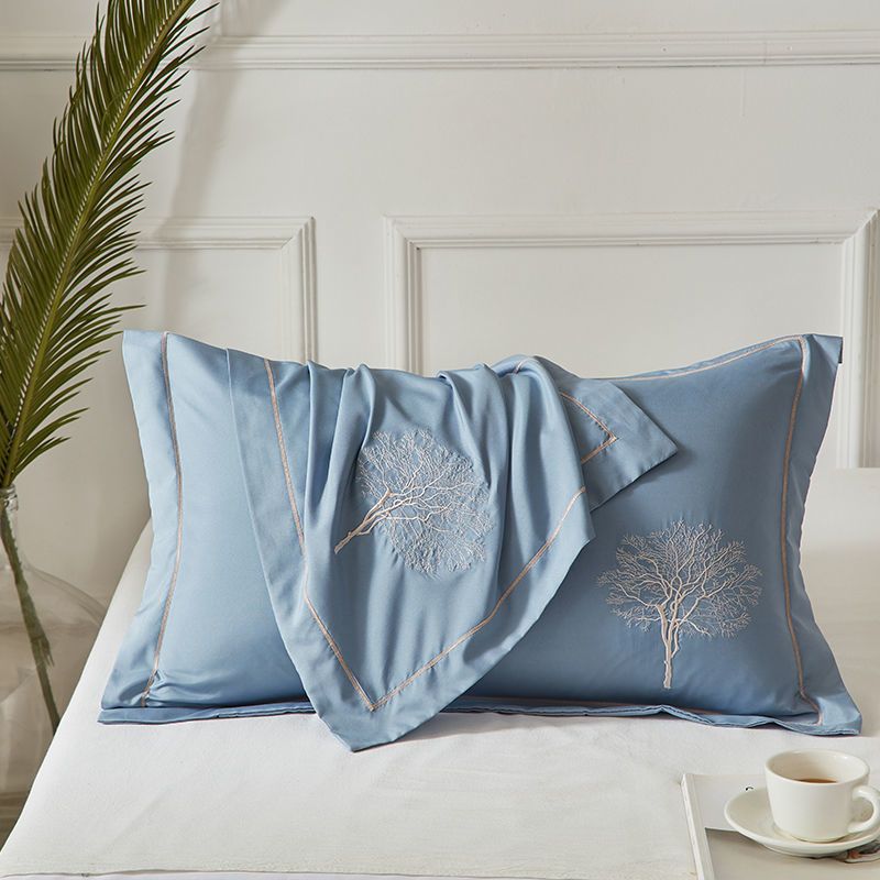 磨毛枕头套加厚纯色绣花枕套一对装4874单人枕芯套成人柔软包邮