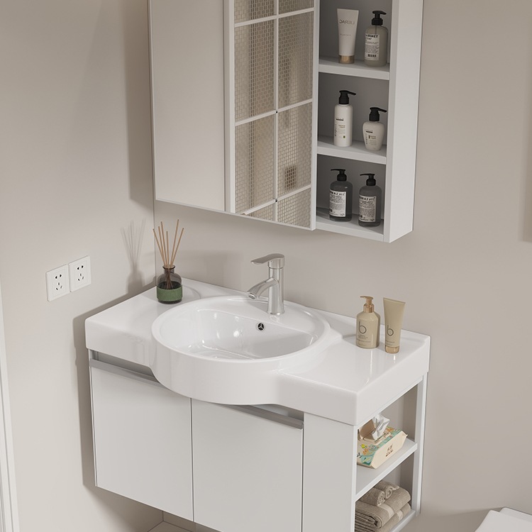 Space Aluminum Side Storage Bathroom Cabinet Combination Ceramic Integrated Bathroom Small Apartment Wash Basin Wash Basin