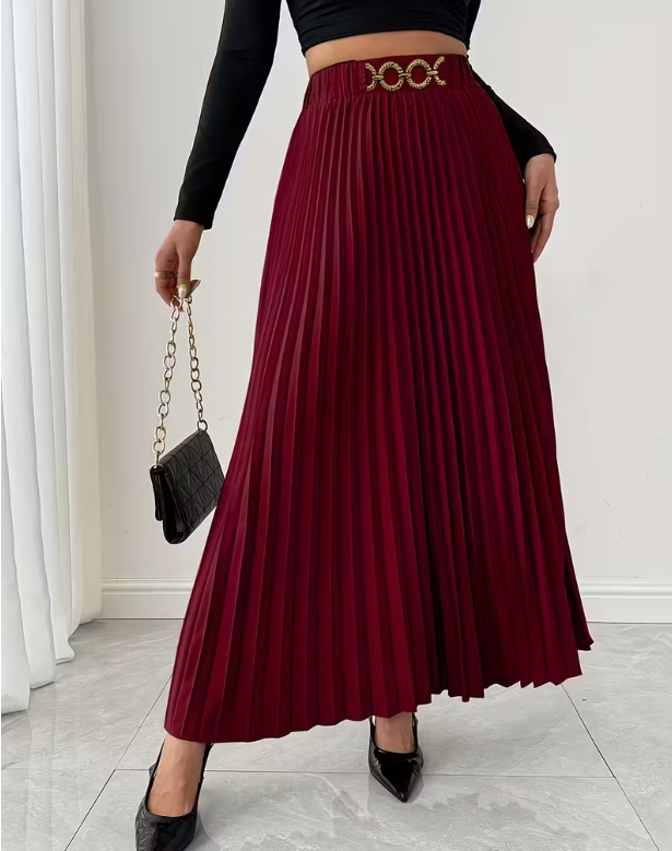 Vêtements pour femmes - Nouvelle jupe midi plissée polyvalente - Taille haute - Coupe trapèze_voghion.com