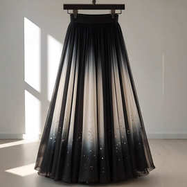 新中式渐变色印花半身裙女装2025秋季新款超仙洋气长款a字裙