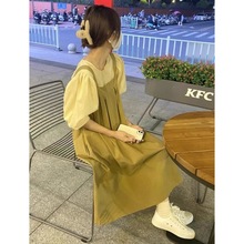 法式背带裙连衣裙女2024夏季学院风泡泡袖衬衫小个子裙子两件套装