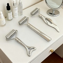 滚轮美容器脸部按摩棒滚珠刮痧套装玉石滚轮按摩棒金属滚齿美容棒