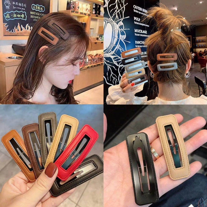 Hairgrip clip, Korean-style bangs hairpin, simple elegant faux-leather look, multi-color options