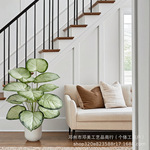 跨境Temu爆款仿真绿植猕猴桃叶盆栽酒店假花园林绿化装饰大型摆件