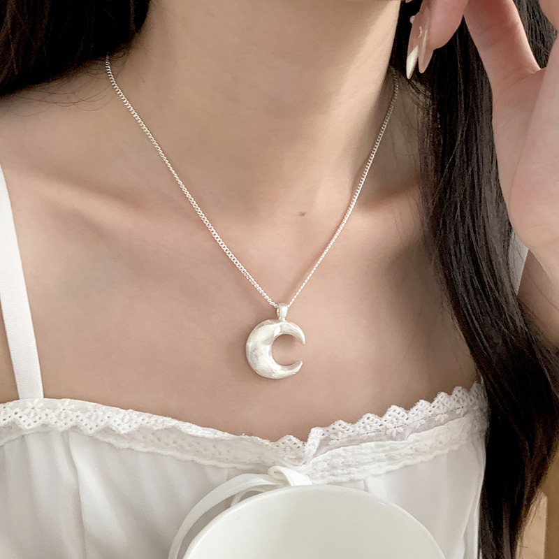 Moon Pendant And Ring Set In Matte Silver Premium Jewellery_voghion.com