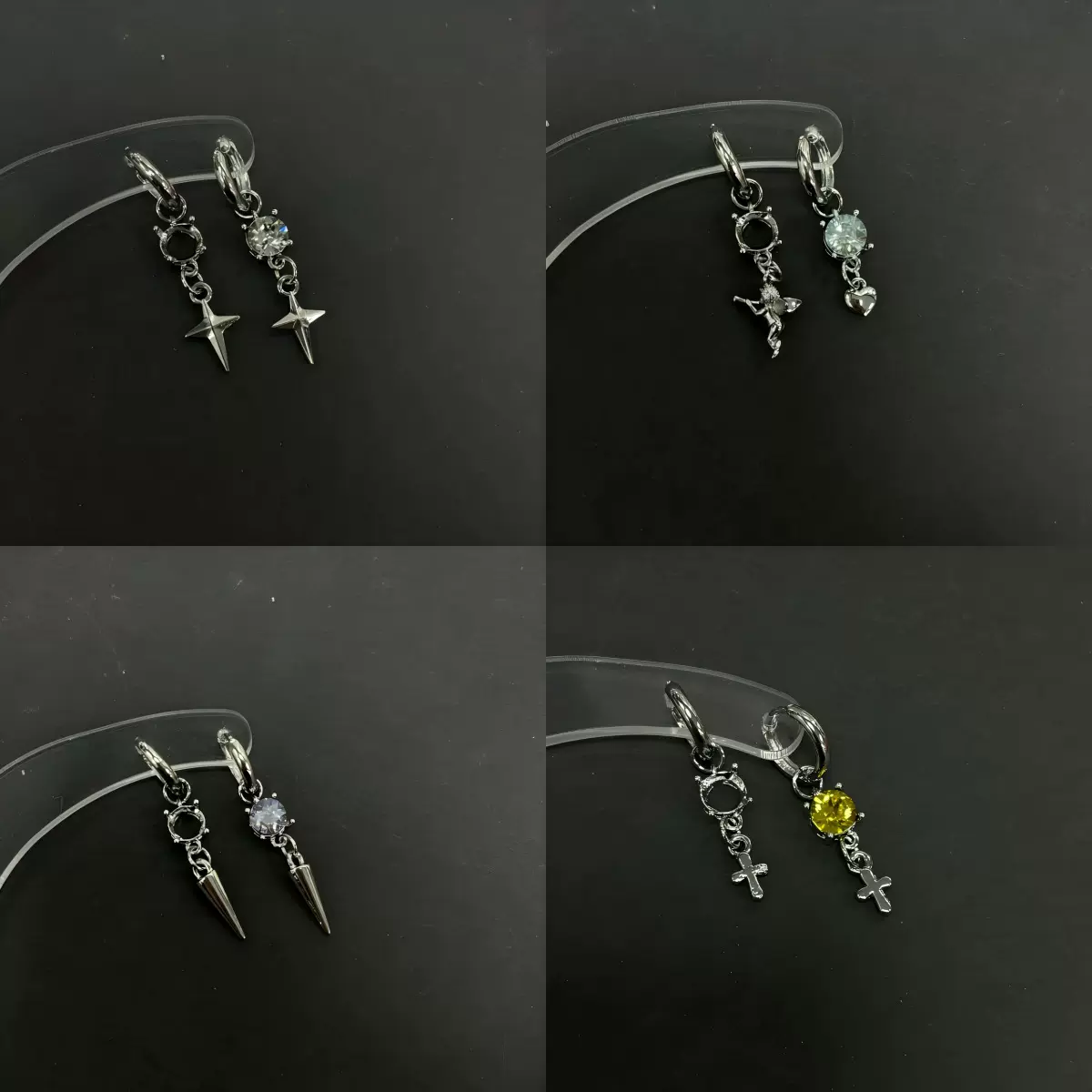 华子空托耳坠托耳环冷淡风小众设计百搭十字架重工高品质镀白金