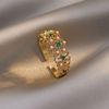 Retro zirconium, ring with stone, carved one size stone inlay from pearl, with gem