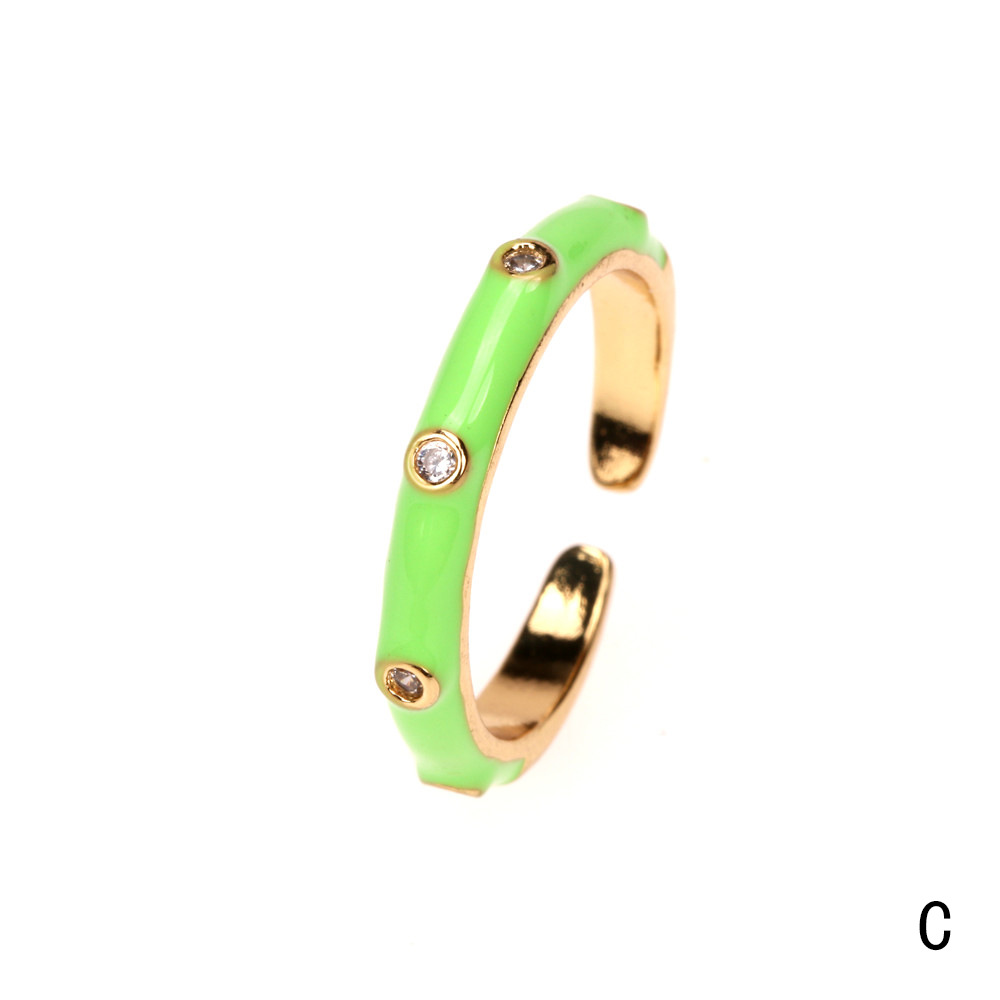 Fashion Enamel Geometric Copper Inlaid Zircon Open Ring Wholesale display picture 8