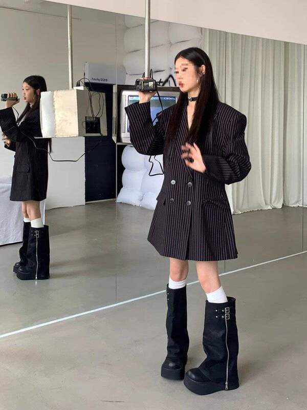 增高厚底显瘦棕色靴子女美拉德长筒靴2025新款复古西部牛仔裤管靴|undefined