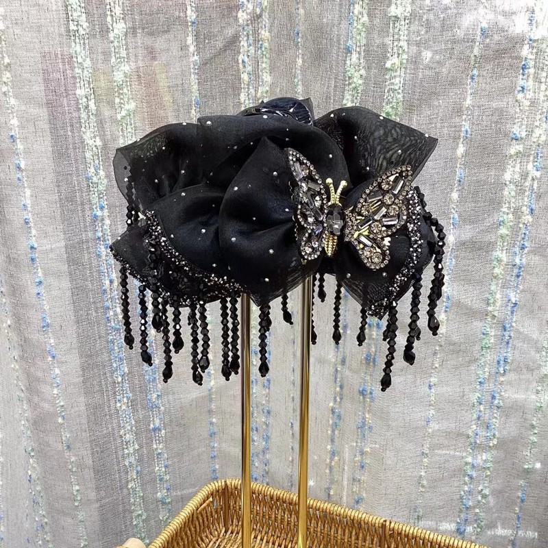 现货可代发年轮鲨鱼夹AB面蝴蝶花朵晶晶流苏发夹配饰优雅高级头饰|undefined