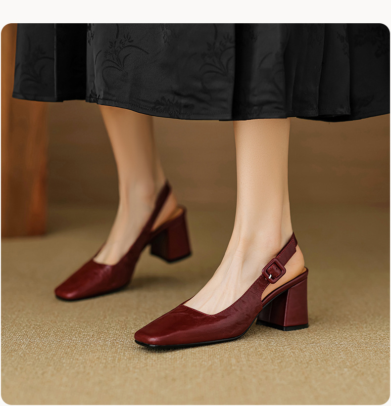 Sandal cao gót nữ mũi nhọn quai khóa, gót thô 9 cm phong cách Hàn Quốc — màu nâu chi tiết 17