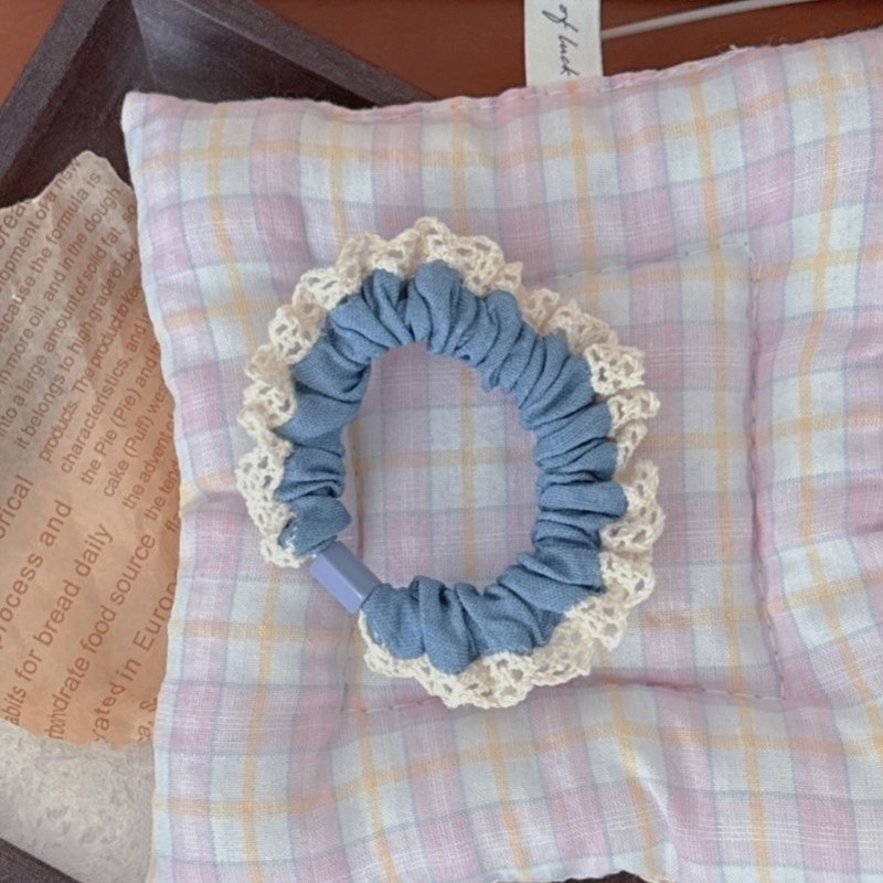 하늘색 꽃무늬 머리끈