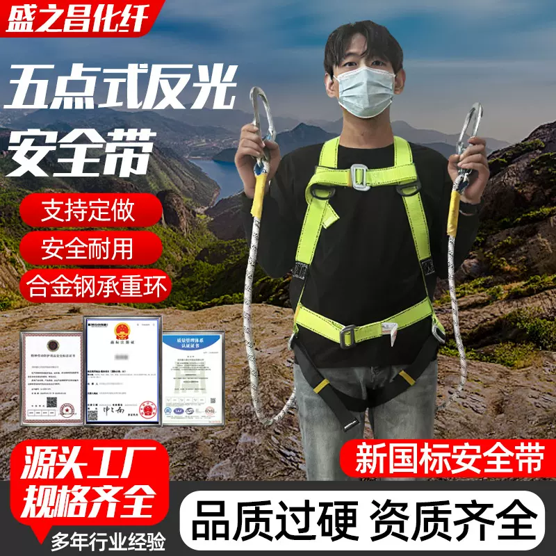 五点式反光安全带涤纶荧光电力救援防坠落双钩安全带欧式保险带