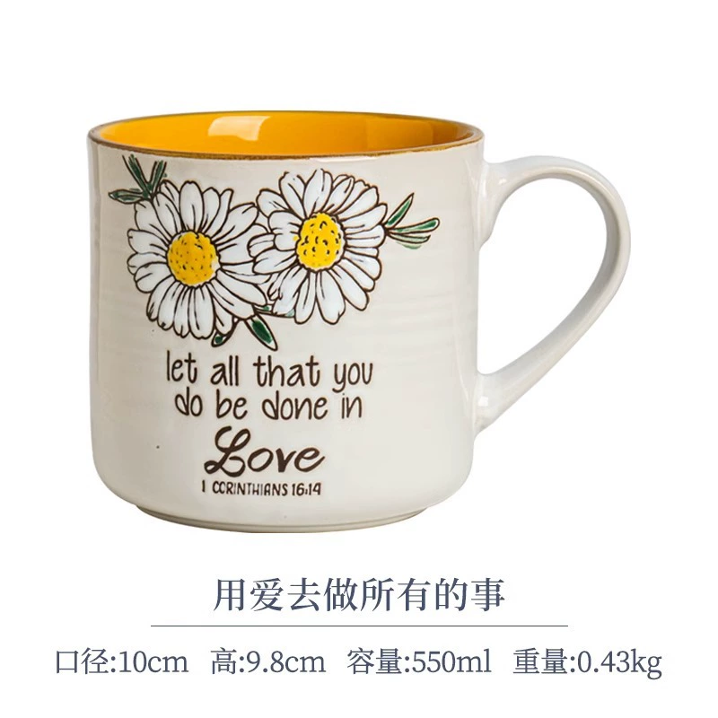 Ceramic mug hand-painted underglaze cat design, cute breakfast cup, microwave-safe
