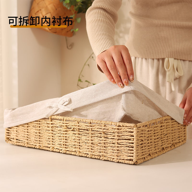 Cesta de almacenamiento de escritorio trenzada, sala de estar doméstica, bocadillos de paja trenzada, cesta de almacenamiento de cuerda de papel trenzada, caja de almacenamiento de cosméticos