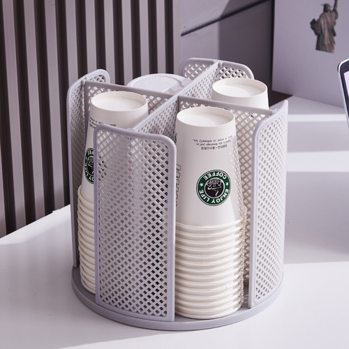 Desktop rotating grid paper cup holder, milk tea coffee shop disposable cup storage rack, beverage shop paper cup dispenser