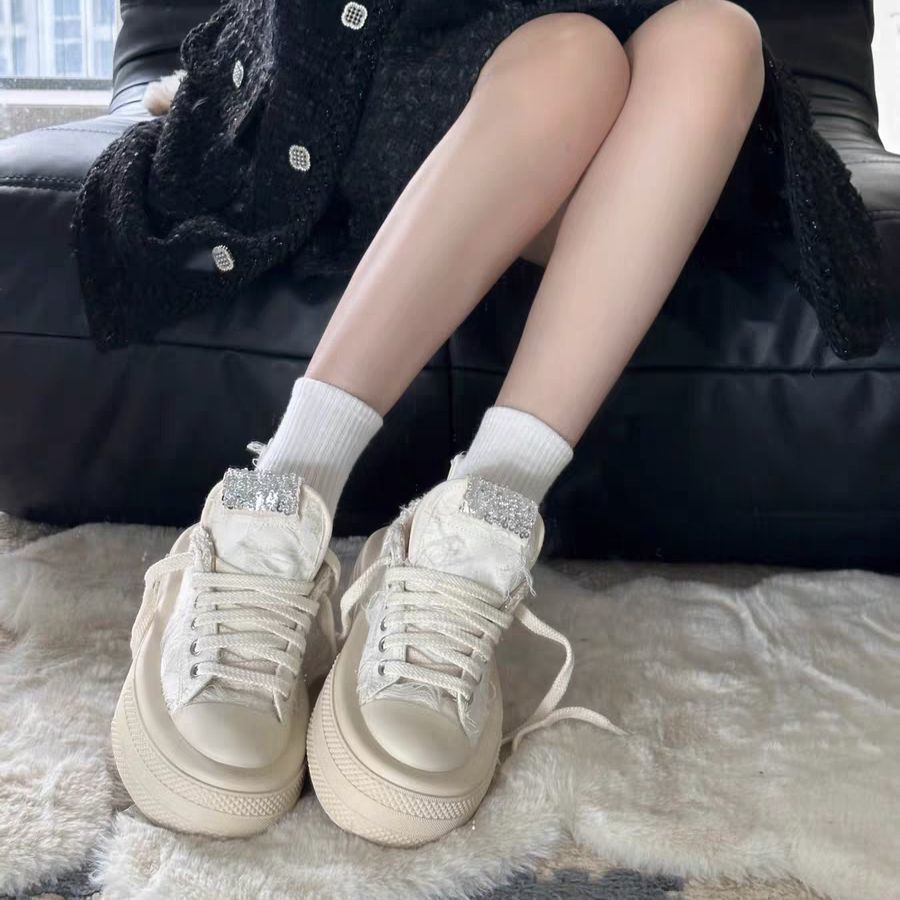 Women's Canvas Shoes 2026 New Model, Thick-soled Sneakers, College-style Height-increasing Versatile White Shoes, Casual Shoes, Similar To Ruth's Style, Trendy_vogvips.com
