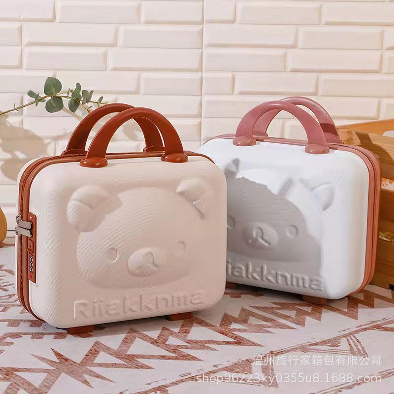 Mini maleta portátil 14 pulgadas 16 pulgadas caja de regalo de maquillaje pequeña bolsa de almacenamiento con cifrado oso de dibujos animados