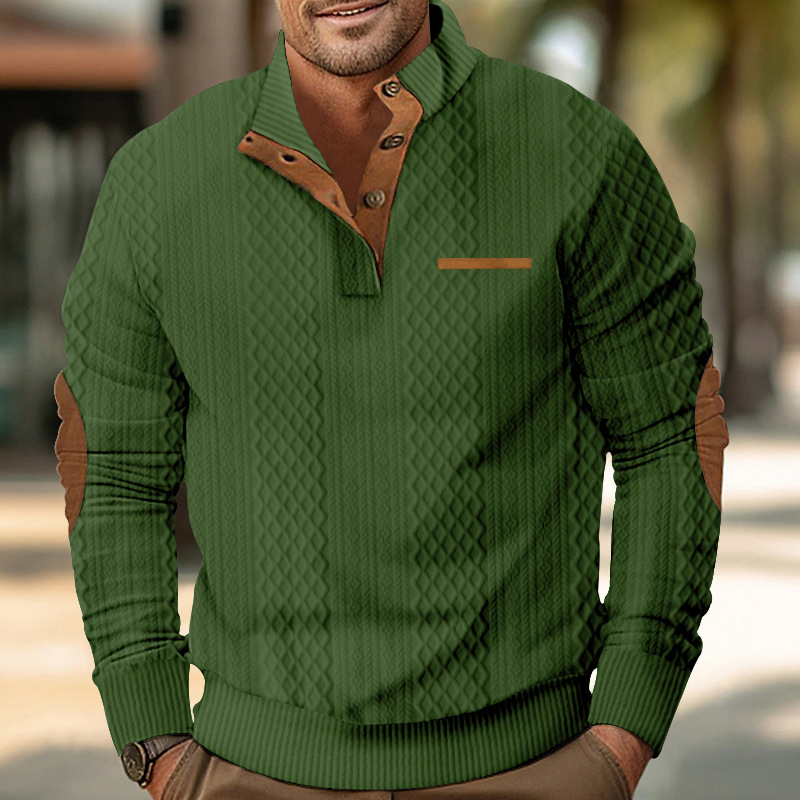 Men's Pullover Sweater Standing Neck Jacquard Knitted Outdoor_voghion.com