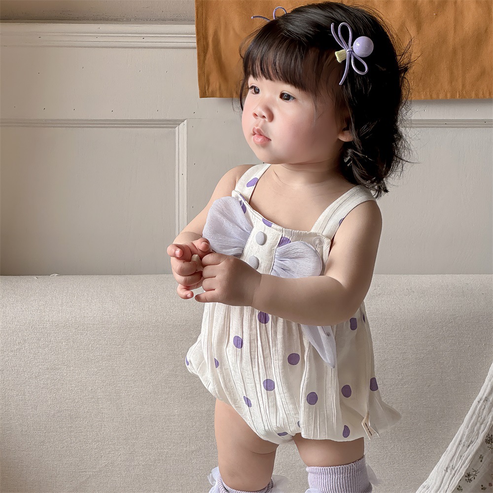 Verano Corea del Sur diseño de nicho ropa para bebés ropa para niños púrpura de alta gama lazo de bebé cabestrillo sin mangas traje de escalada