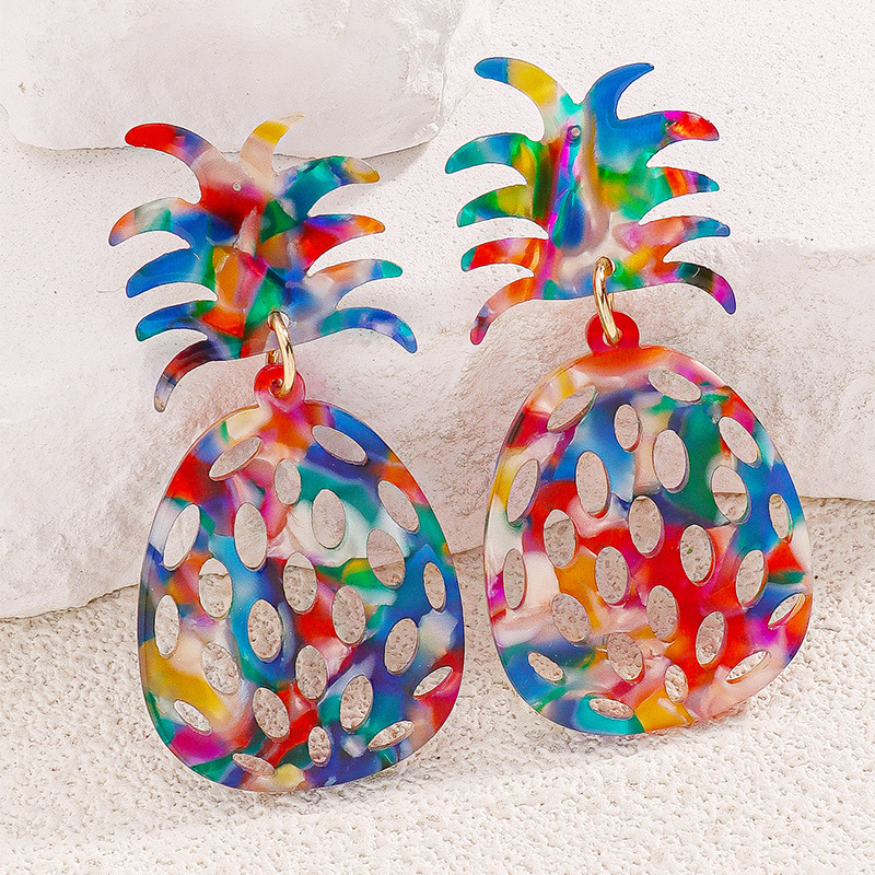 Summer Beach Vacation Fashion Tropical Fruit Pineapple Earrings Colorfulful Asymmetrical Cut Out Acrylic Sheet Earrings Summer Beach Vacation Fashion Tropical Fruit Pineapple Earrings Colorfulful Asymmetrical Cut Out Acrylic Sheet Earrings
