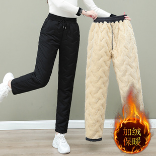 Down Cotton Pants Women's Winter Outer Wear 2024 New Elderly Warm Pants Women's fleece-lined Thickened Cold-proof Casual Pants