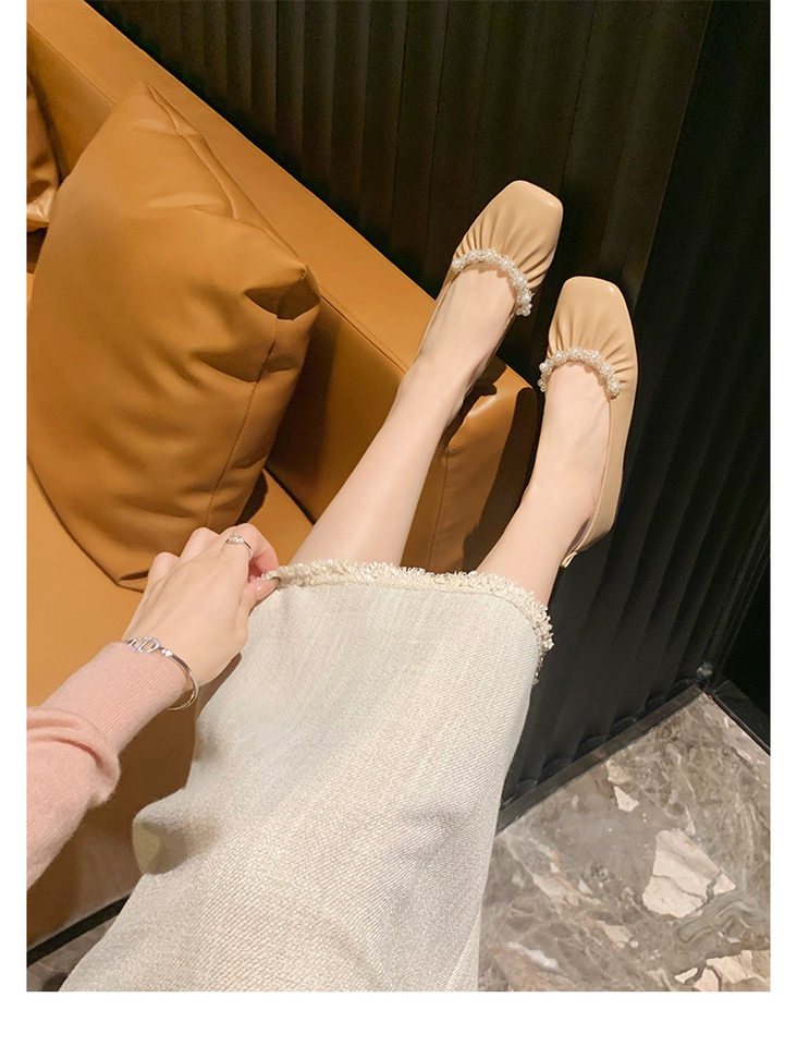Giày búp bê nữ mũi vuông gót thấp đế mềm phối ngọc trai, kiểu Mary Jane thanh lịch — Màu nâu, Màu trắng, Màu đen chi tiết 24