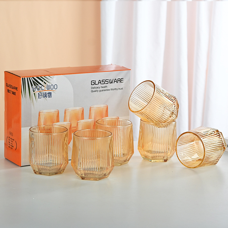 Vidrio de diamante creativo taza hexagonal resistente a altas temperaturas Barra del hogar taza de jugo personalizado vidrio de vino extranjero logotipo impreso pequeño regalo