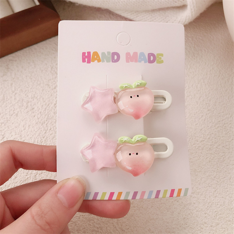 Hermoso rosa mel melocotón de fresa estrella clips de cabello de la frente de la niña cejas clips laterales dulces clips de cabello tocado