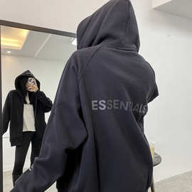 SS-22-Essentials硅胶字母拉链连帽卫衣跨境工厂直供美式宽松卫衣