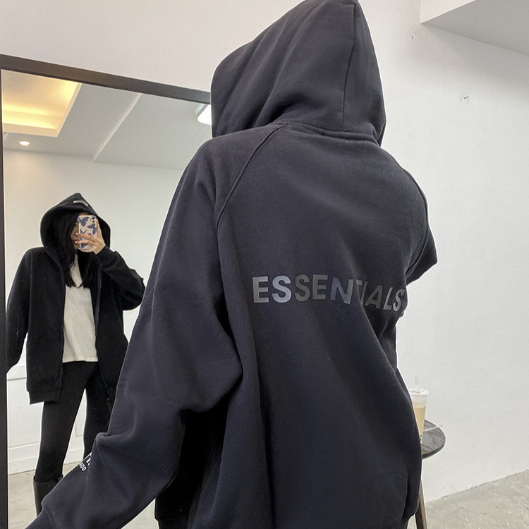 Fog·Ess Silicone Letter Zipper Hoodie, Direct Supply from Cross-Border Factory, American-Style Loose Hoodie, Dropshipping Available