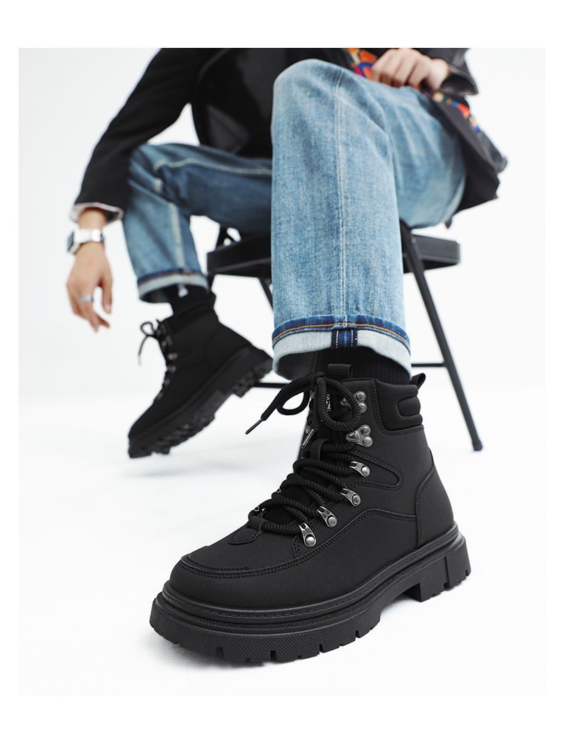 ShoeGlobe Men's Martin 2025 Autumn Winter New High-top American Retro Work Outdoor Waterproof Wear-resistant Hiking Boots Cotton_voghion.com