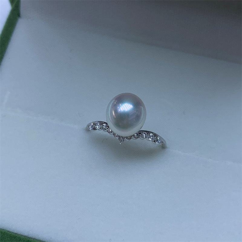 18K 화이트 골드 자연 해수 선택 작은 호주 화이트 8-9MM 크라운 링 드롭 타입 기본 무법 절묘한 여성