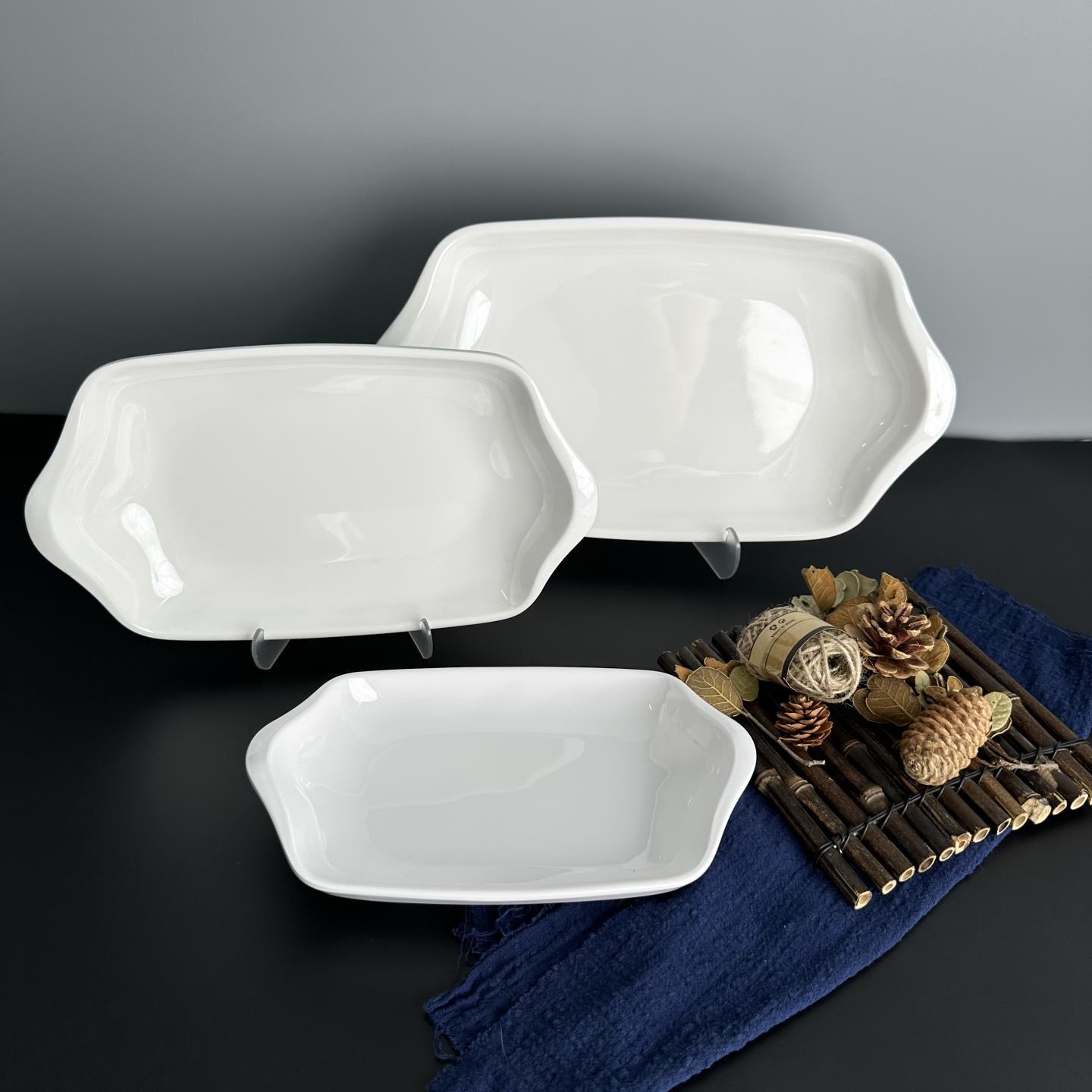 密胺餐具白色长方形盘子商用酒店餐厅创意西餐牛排盘子纯白色菜盘