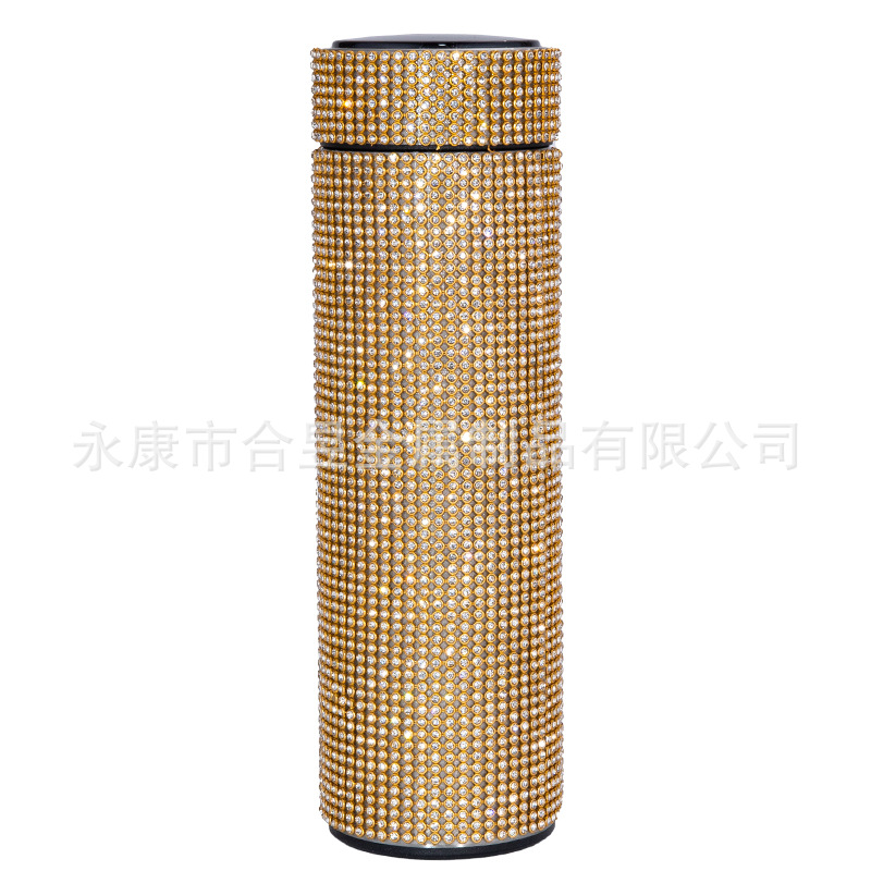 Transfronterizo dedicado completo diamante taza de agua Internet celebridad rhinestone aislamiento térmico pantalla LED de temperatura de alto valor de color olla de aislamiento térmico